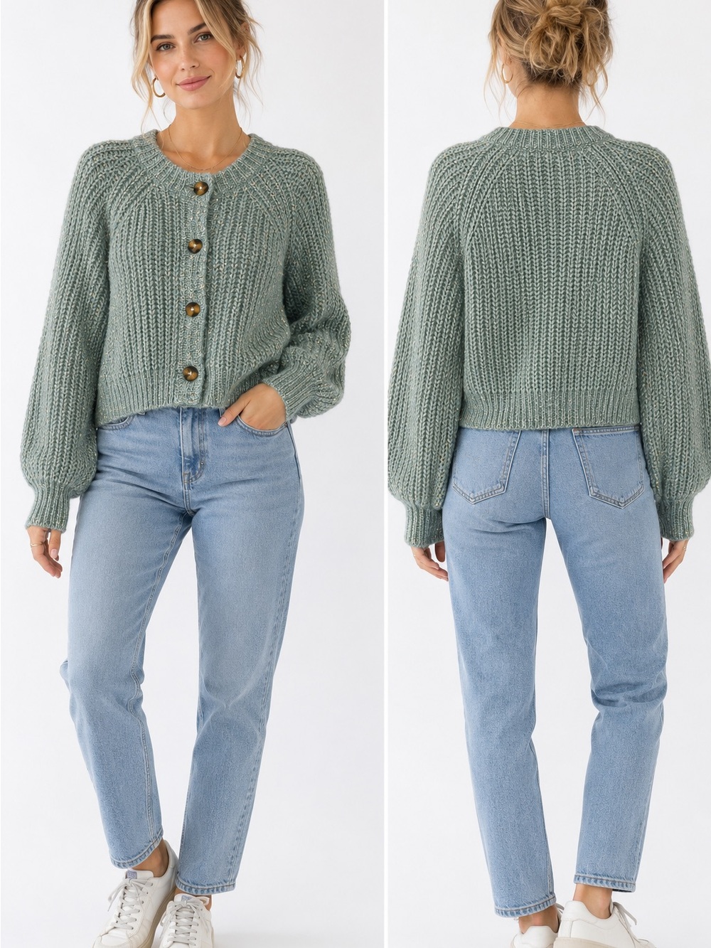 Melrose and Market Sage Green Chunky Button-Front Cardigan